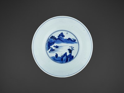 Lot 203 - A BLUE AND WHITE ‘LANDSCAPE’ BOWL, LATE MING DYNASTY