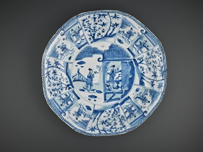 Lot 237 - A LARGE BLUE AND WHITE OCTAGONAL LOBED DISH, KANGXI PERIOD