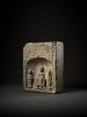 Lot 492 - A MONUMENTAL LIMESTONE BUDDHIST STELE, TANG DYNASTY