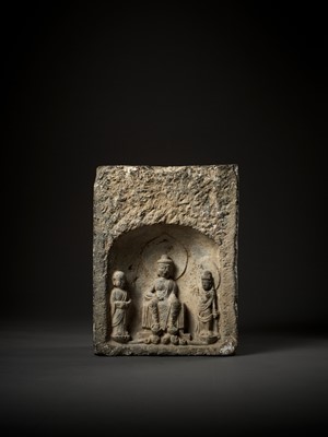 Lot 492 - A MONUMENTAL LIMESTONE BUDDHIST STELE, TANG DYNASTY