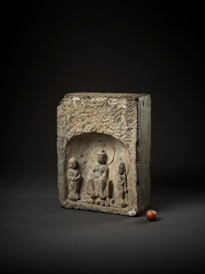 Lot 492 - A MONUMENTAL LIMESTONE BUDDHIST STELE, TANG DYNASTY