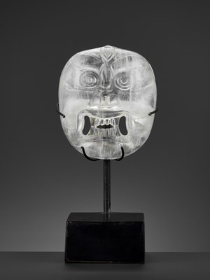 Lot 448 - A CARVED OPENWORK ROCK CRYSTAL MASK OF BHAIRAVA, 18TH-19TH CENTURY