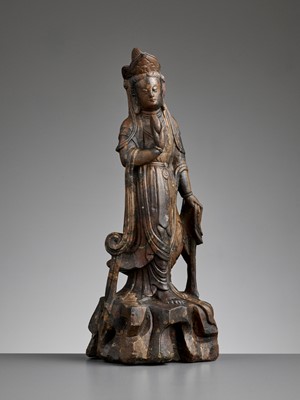 Lot 468 - A LIMESTONE FIGURE OF GUANYIN, QING DYNASTY