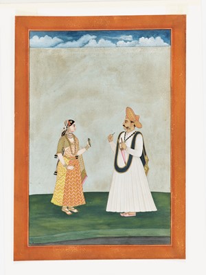 Lot 760 - AN INDIAN MINIATURE PAINTING OF A MUGHAL PRINCE AND HIS CONSORT