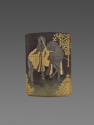 Lot 443 - A LACQUERED FOUR-CASE INRO WITH IMPERIAL HORSE