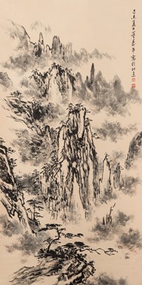 Lot 972 - CHINESE SCROLL PAINTING WITH LANDSCAPE, STYLE OF DONG SHOUPING - 20th CENTURY