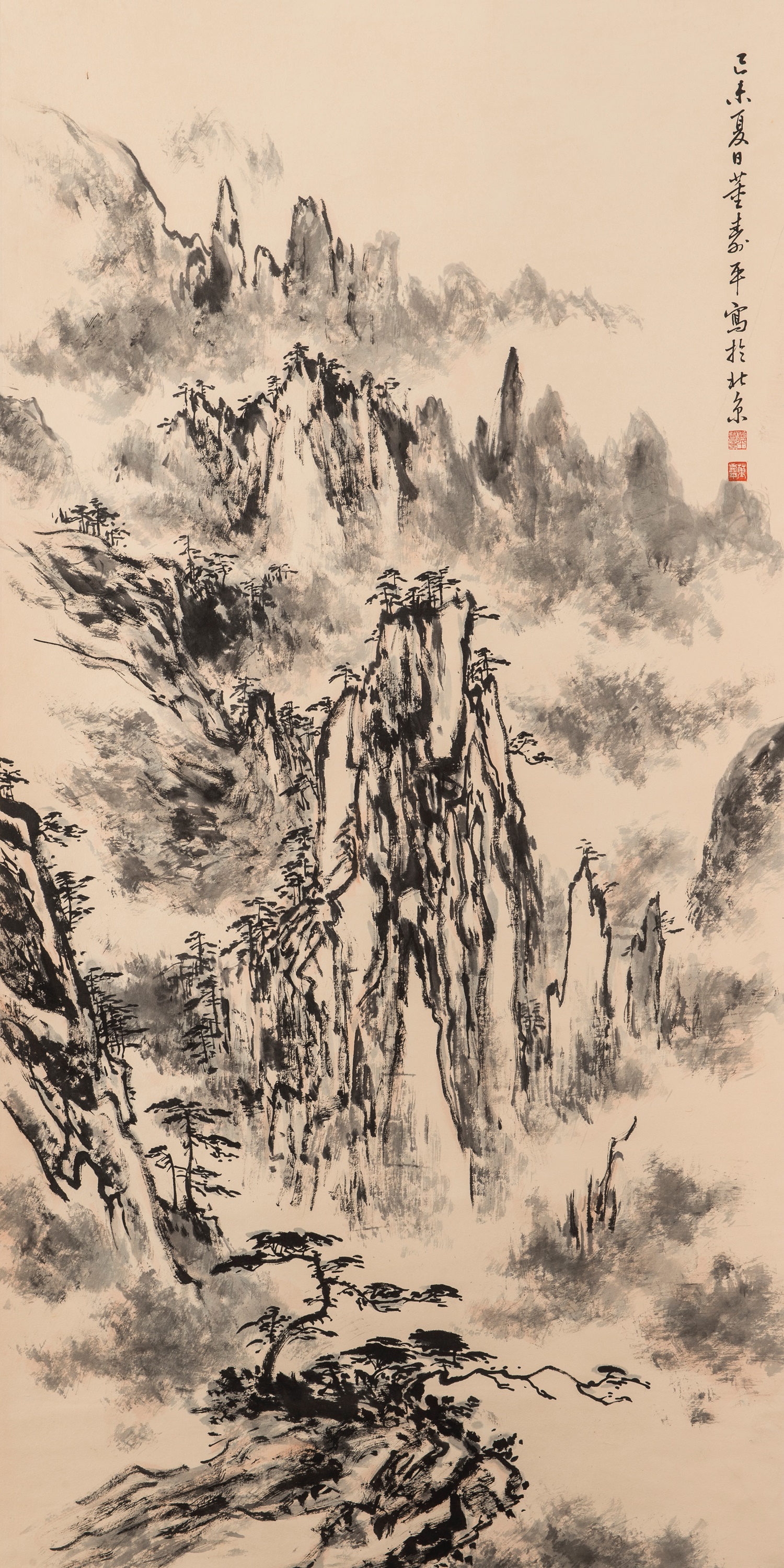 Lot 972 - CHINESE SCROLL PAINTING WITH LANDSCAPE,