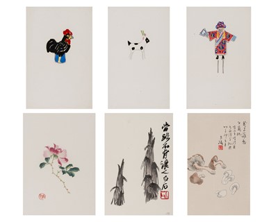 Lot 1029 - SIX CHINESE COLOR PRINTS, ONE BY QI BAISHI (1864-1957), 1950s