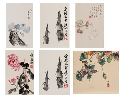 Lot 1030 - SIX CHINESE COLOR PRINTS, TWO BY QI BAISHI (1864-1957), 1950s