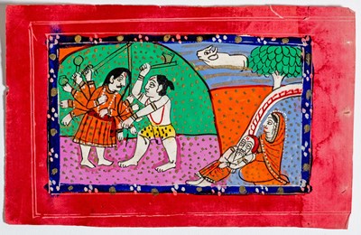 Lot 1343 - AN INDIAN MINIATURE PAINTING OF RAMA WITH AXE