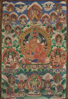 Lot 931 - A VERY LARGE THANGKA OF SHIVA AND CONSORT, NEPAL, 18TH-19TH CENTURY