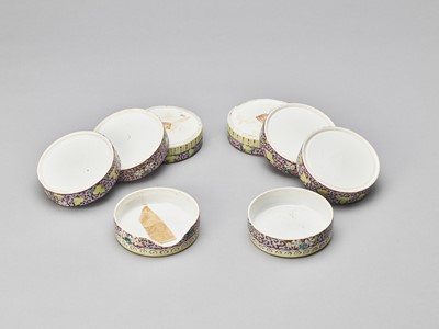 A PAIR OF THREE-TIERED ENAMELED PORCELAIN COSMETIC BOXES, REPUBLIC