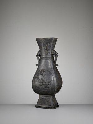 Lot 660 - A LARGE BLACK CERAMIC 'BRONZE IMITATION' ARCHAISTIC VASE, HU, WITH DONOR SEALS