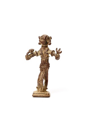 Lot 1256 - A RARE BASTAR BRONZE GODDES WITH A TRIDENT AND LOTUS FLOWER