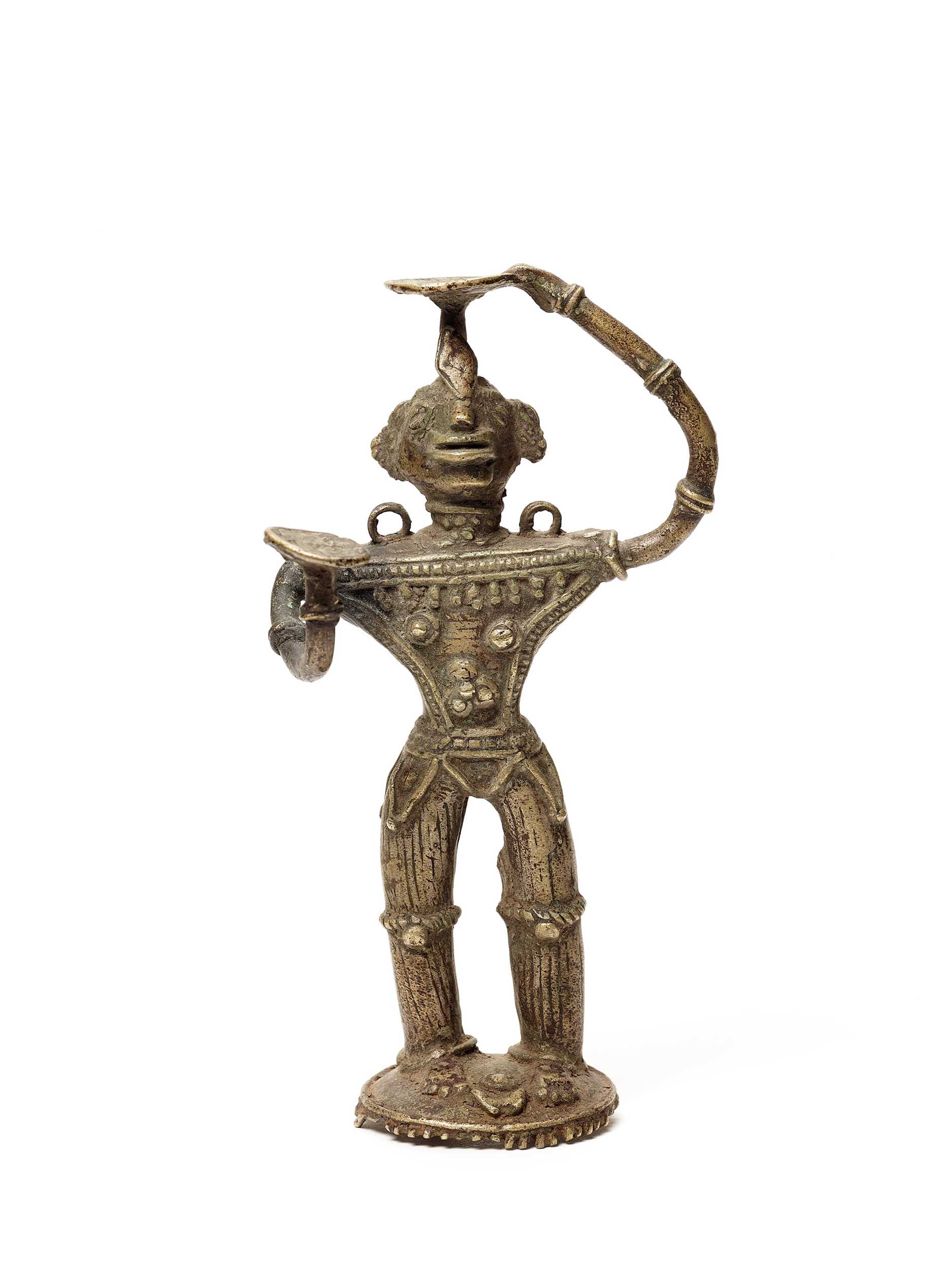 Lot 1257 - A BASTAR BRONZE OF A GODDES WITH TWO KHAPPARS
