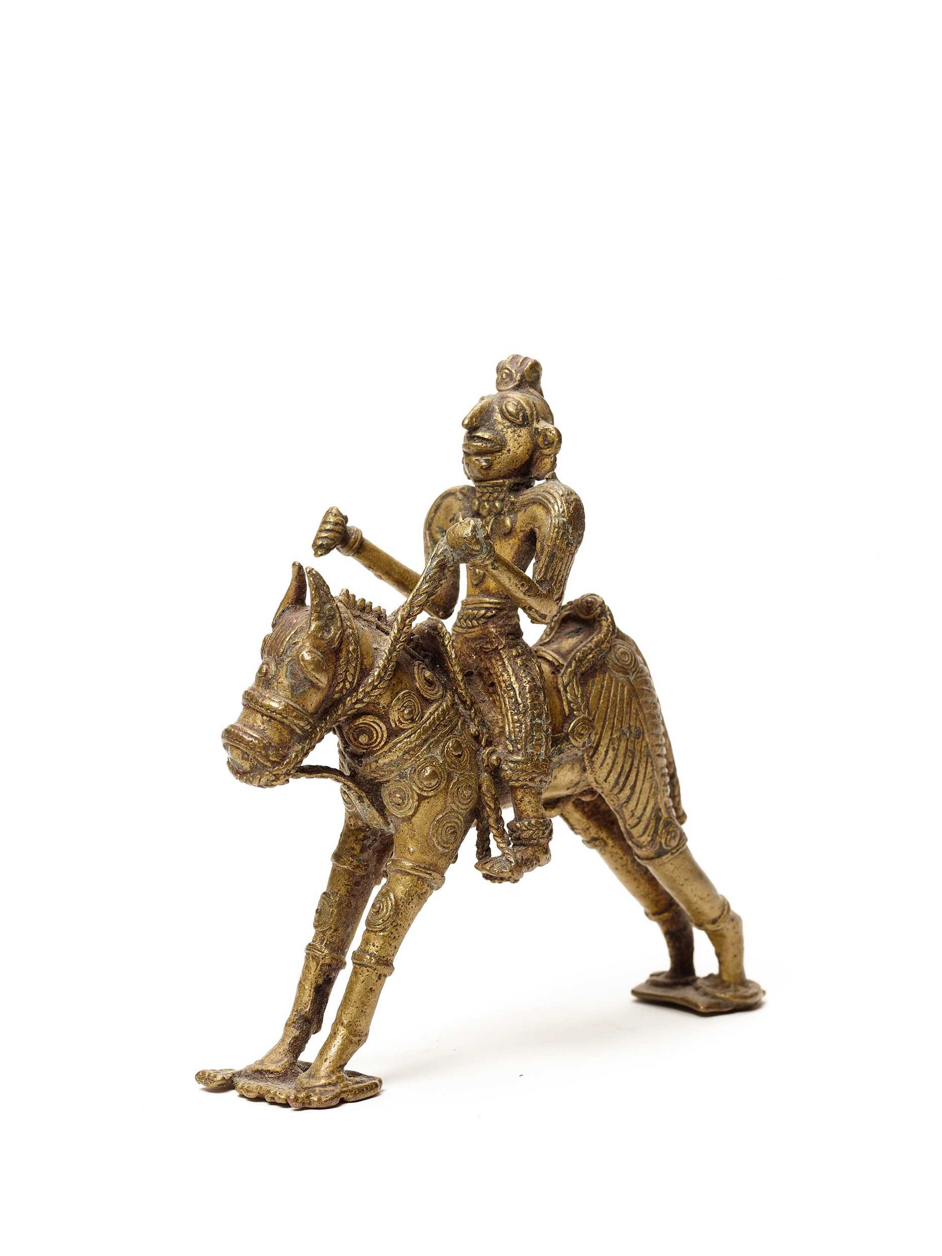 Lot 1250 - A BASTAR BRONZE WARRIOR ON HORSEBACK