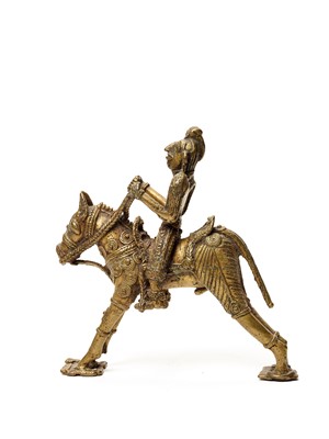 Lot 1250 - A BASTAR BRONZE WARRIOR ON HORSEBACK