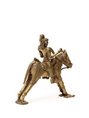 Lot 1250 - A BASTAR BRONZE WARRIOR ON HORSEBACK