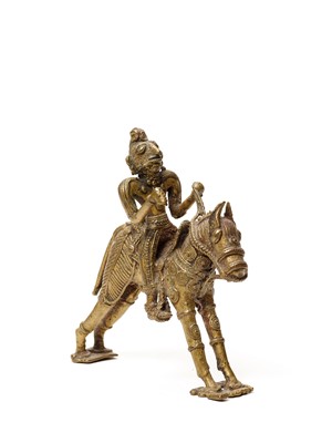 Lot 1250 - A BASTAR BRONZE WARRIOR ON HORSEBACK