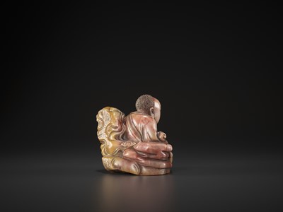 Lot 769 - A SOAPSTONE FIGURE OF A LUOHAN, QING