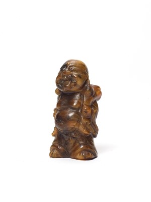 Lot 770 - A TIGER’S EYE MINIATURE CARVING OF BUDAI, QING OR REPUBLIC