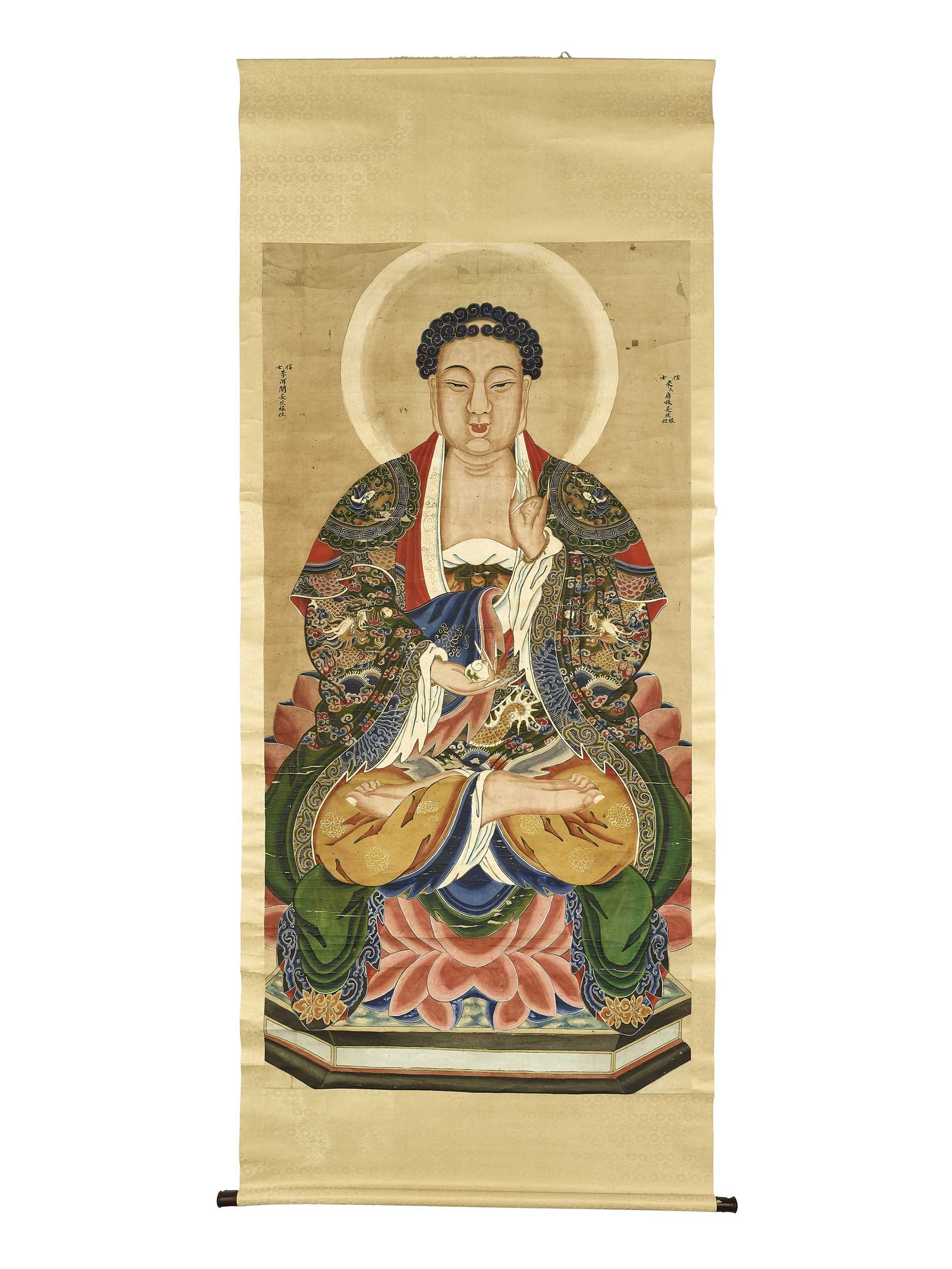 Lot 464 - A PAINTING OF BUDDHA, QING