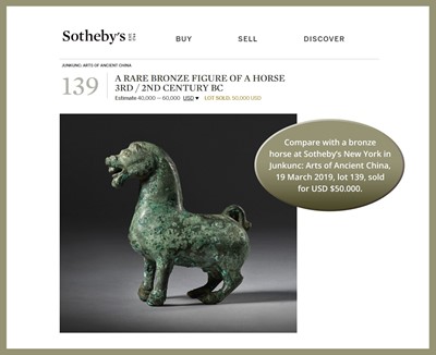 Lot 572 - A SUPERB BRONZE FIGURE OF A BULL, LATE WARRING STATES TO EARLY HAN DYNASTY