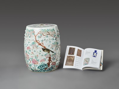 Lot 674 - A FAMILLE ROSE ‘MAGPIES’ GARDEN STOOL, QING DYNASTY