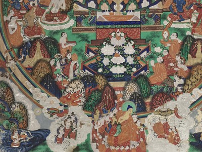 Lot 943 - AN ICONIC THANGKA OF BUDDHA AMITABHA RESIDING IN THE PURELAND OF SUKHAVATI