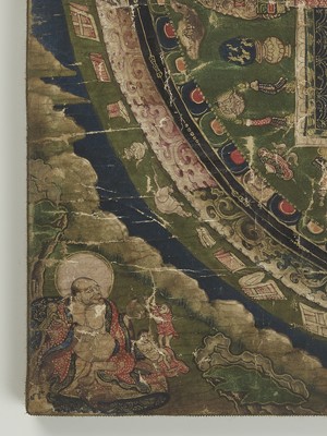 Lot 924 - A RARE THANGKA WITH A MANDALA OF BUDDHA, TIBET 18TH CENTURY