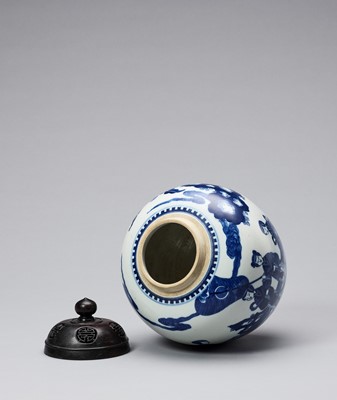 Lot 384 - A BLUE AND WHITE GINGER JAR, QING