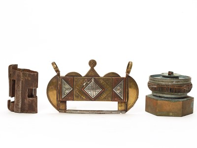 Lot 885 - LOT OF TWO CHINESE PADLOCKS AND AN OPIUM LIGHT, QING DYNASTY