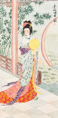 Lot 969 - A CHINESE ‘COURT LADY WITH FAN’ SCROLL PAINTING, REPUBLIC PERIOD