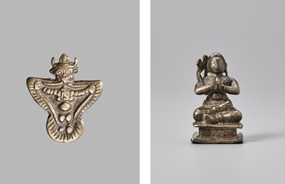 Lot 1225 - TWO SMALL INDIAN BRONZE FIGURES, 19TH CENTURY