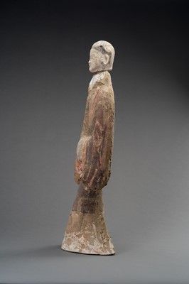 A LARGE PAINTED POTTERY FIGURE OF A COURT-LADY, HAN DYNASTY