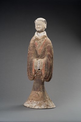 Lot 55 - A LARGE PAINTED POTTERY FIGURE OF A COURT-LADY, HAN DYNASTY