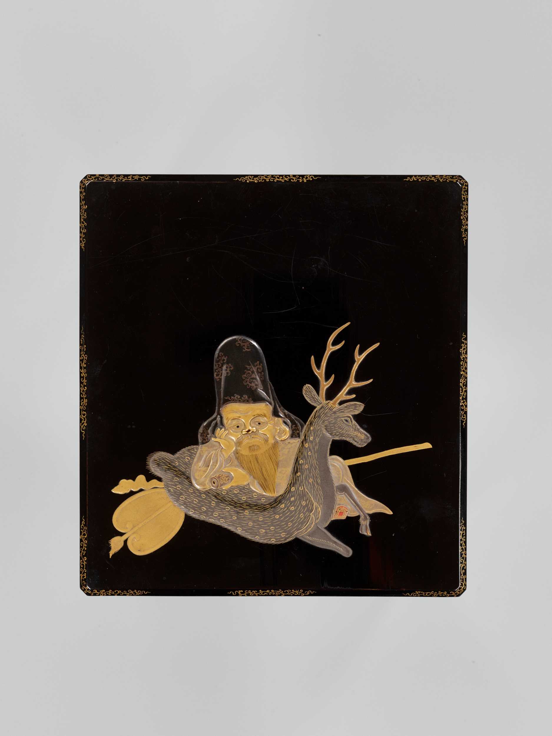 Lot 195 - A LACQUER SUZURIBAKO WITH JUROJIN AND DEER