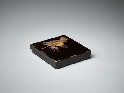 Lot 195 - A LACQUER SUZURIBAKO WITH JUROJIN AND DEER