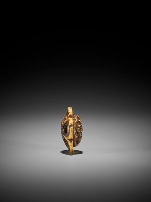 Lot 273 - A FINE STAG ANTLER RYUSA NETSUKE OF THE THREE FRIENDS OF WINTER, ATTRIBUTED TO RENSAI