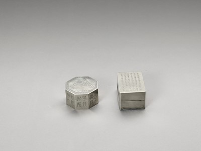 TWO SILVER INK STONE BOXES, LATE QING TO REPUBLIC