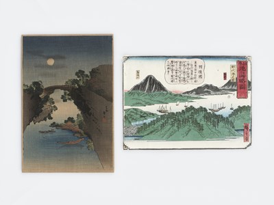 Lot 491 - TWO JAPANESE COLOR WOODBLOCK PRINT OF LANDSCAPES