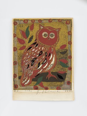 Lot 496 - YOSHIHARU KIMURA: A COLOR WOODBLOCK PRINT OF AN OWL