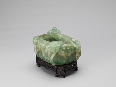 Lot 754 - A CHRYSOPRASE ‘BOYS AND LOTUS’ BASIN, QING