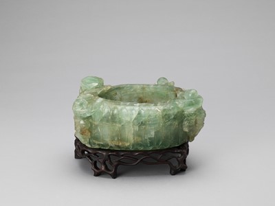Lot 754 - A CHRYSOPRASE ‘BOYS AND LOTUS’ BASIN, QING