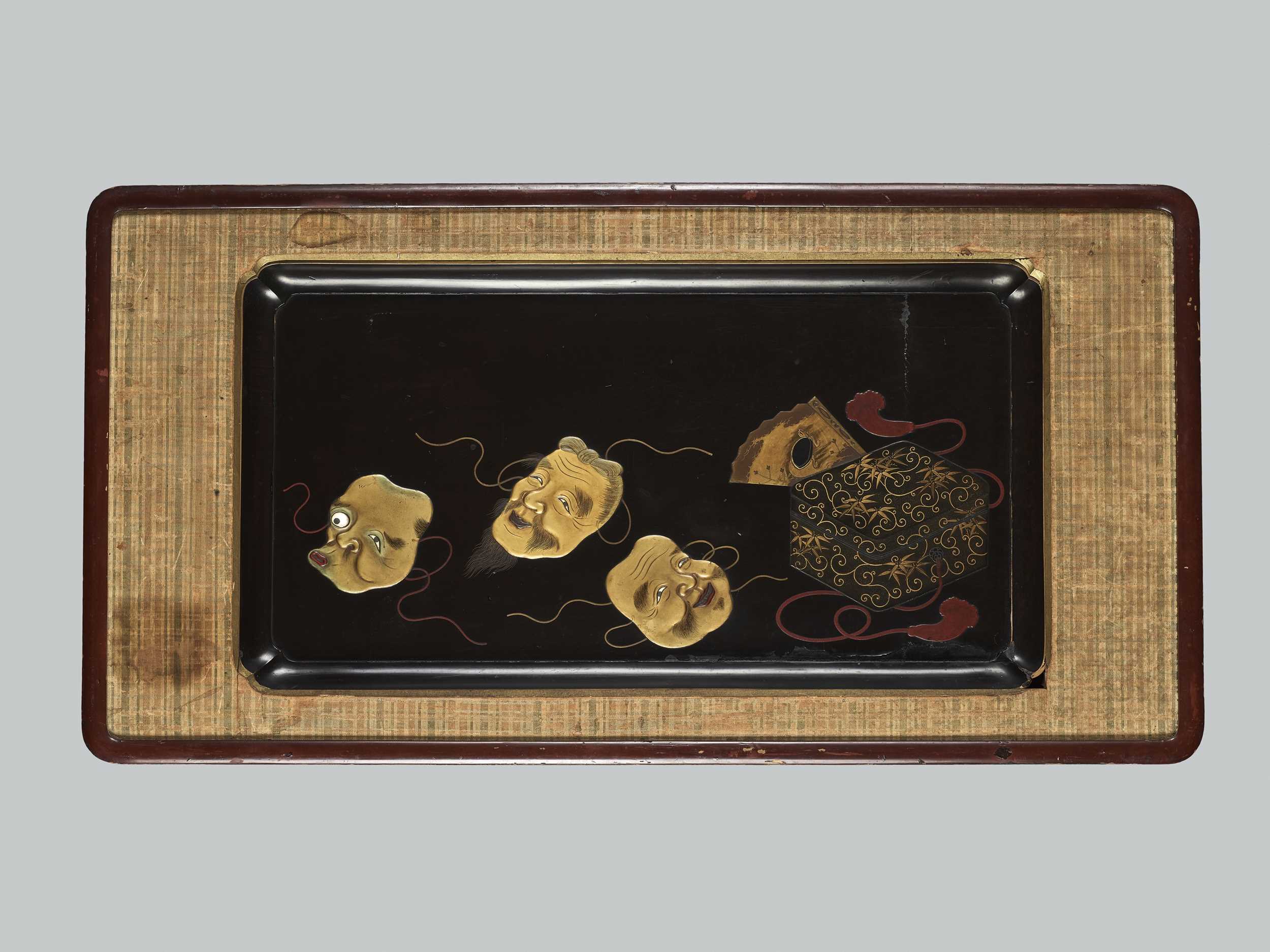 Lot 206 - A LARGE LACQUER TRAY MOUNTED AS A WALL PANEL