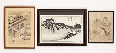 Lot 306 - A GROUP OF TWO PAINTINGS AND ONE WOODBLOCK PRINT