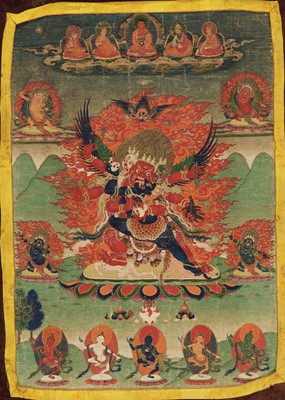 Lot 582 - A THANGKA OF GURU DRAGPO, 18TH-19TH CENTURY