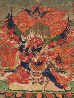 Lot 582 - A THANGKA OF GURU DRAGPO, 18TH-19TH CENTURY