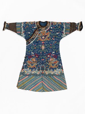 Lot 604 - A BLUE-GROUND KESI SEMIFORMAL DRAGON ROBE, JIFU, QING DYNASTY