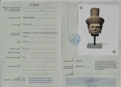 Lot 705 - AN IMPORTANT SANDSTONE HEAD OF SHIVA, ANGKOR WAT STYLE